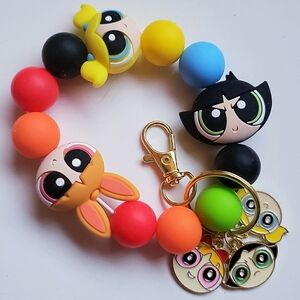 Handmade Silicone Focal Bead Powerpuff Girls Wristlet Keychain